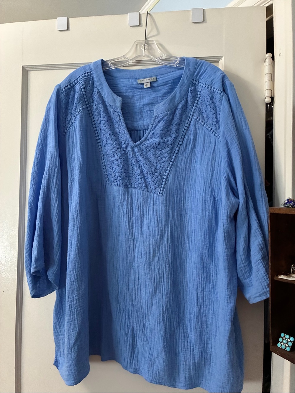 Catherines Sky Blue Crochet V-Neck Tunic